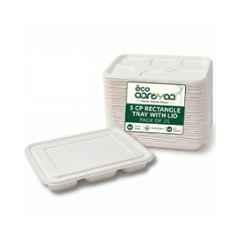 Eco Aaroyaa Bagasse Disposable Meal Tray with Lid & 5 Compartment (Pack of 25)