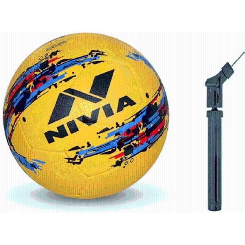 Nivia Standard Storm Yellow Football with Pump (Pack of 2), Size: 5