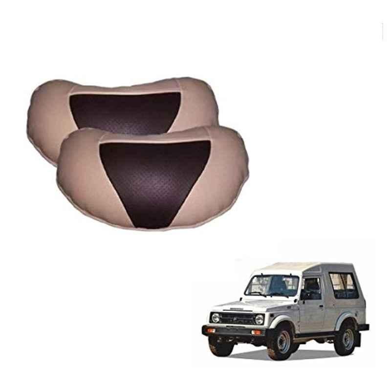 Kozdiko 2 Pcs Beige Brown Neck Rest Cushion Pillow Set for Maruti Suzuki Gypsy