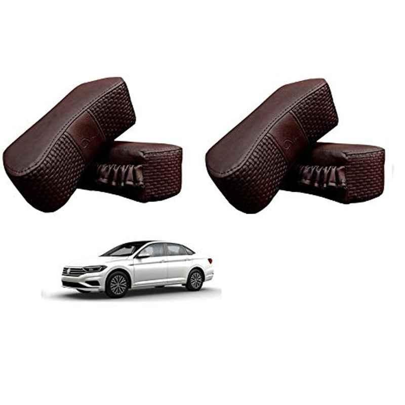 Kozdiko 4 Pcs CV Designer Cola Leatherite Neck Rest Car Cushion Pillow Set for Volkswagen Jetta 2015-Present