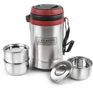 Classic Essentials 3 Pcs 225ml Stainless Steel Silver Thermoware Container Lunch Box (Pack of 2)