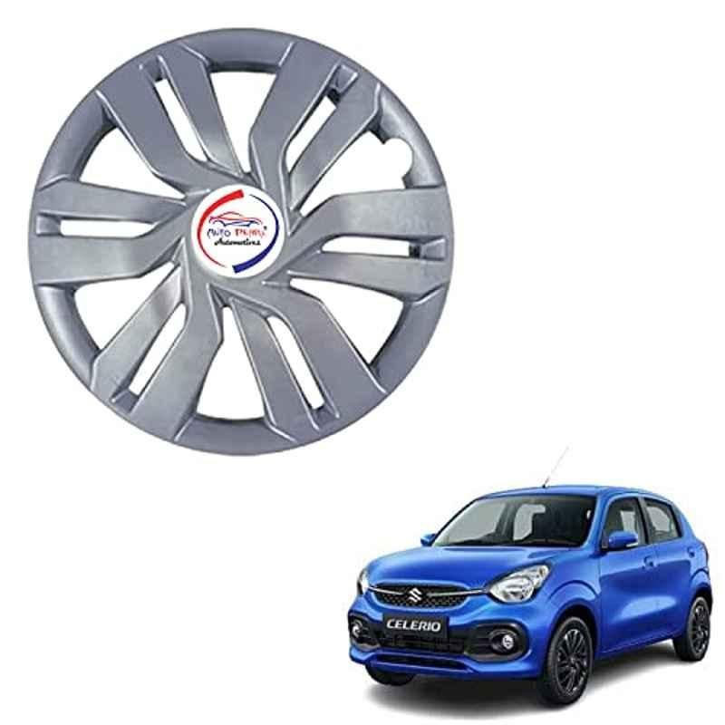 Auto Pearl 4 Pcs 14 inch ABS Press Type Hubcap Wheel Cover Set with Retention Ring for Maruti Suzuki Celerio 2021 SLVR01