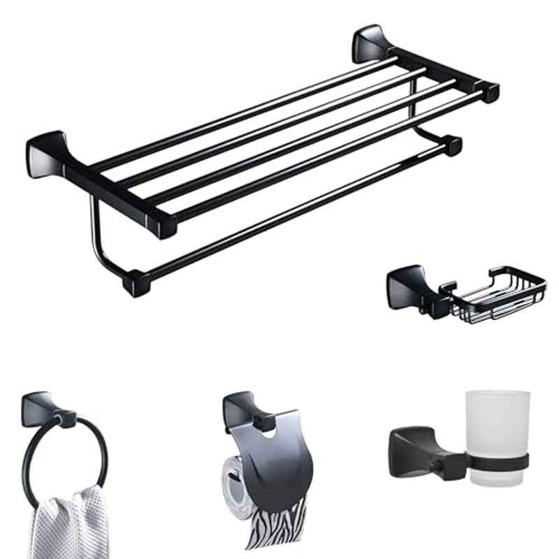 Plantex 5 Pcs Aluminium Black Bathroom Accessories Set