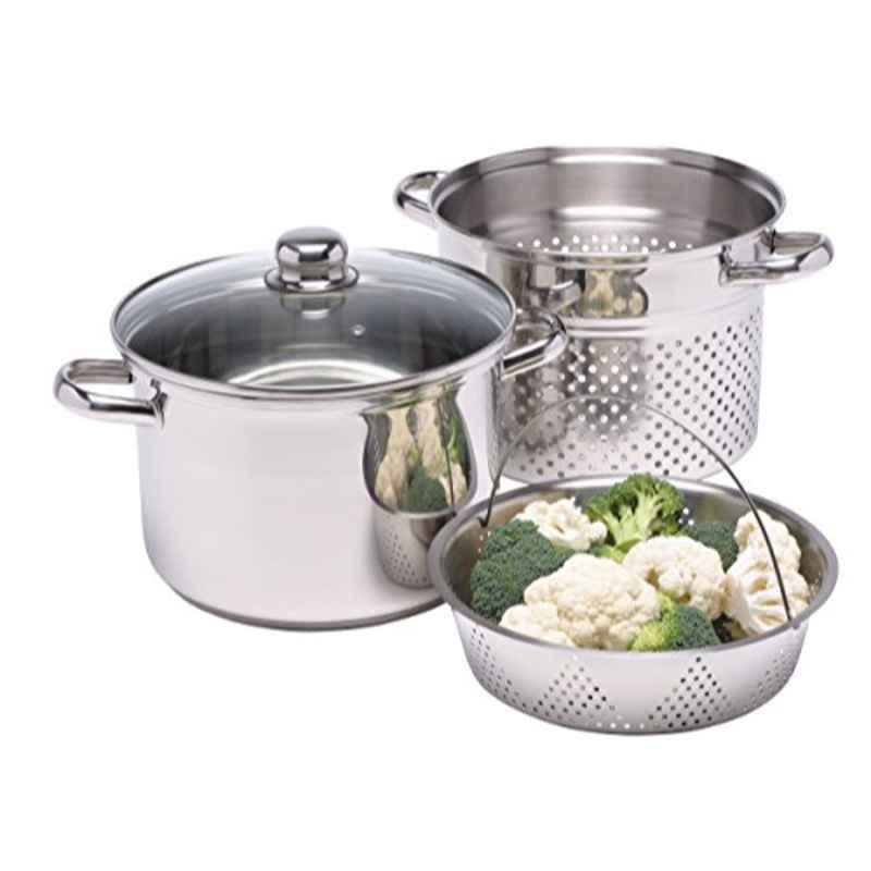 Kitchencraft KCPASTAPOT 4L Stainless Steel Silver Pasta Pot with Strainer & Vegetable Steamer Basket