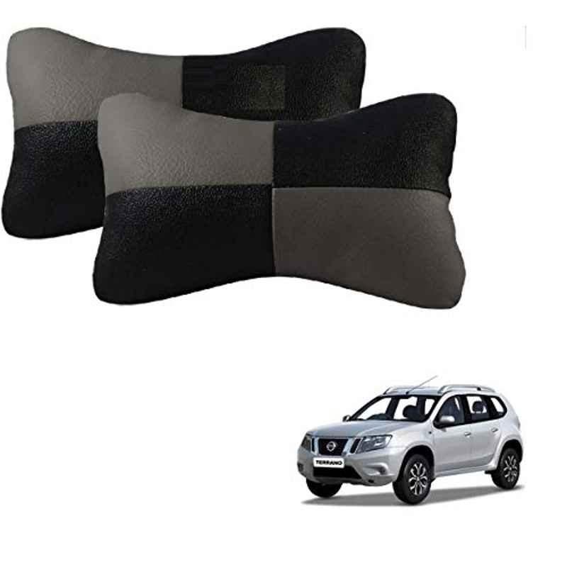 Kozdiko 2 Pcs Leather Grey & Black Neck Rest Car Cushion Pillow Set for Nissan Terrano