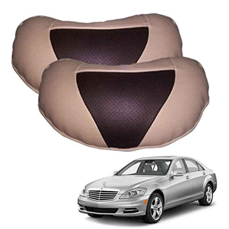 Kozdiko 2 Pcs Brown & Beige Neck Rest Set for Mercedes Benz S-Class, koz_34675