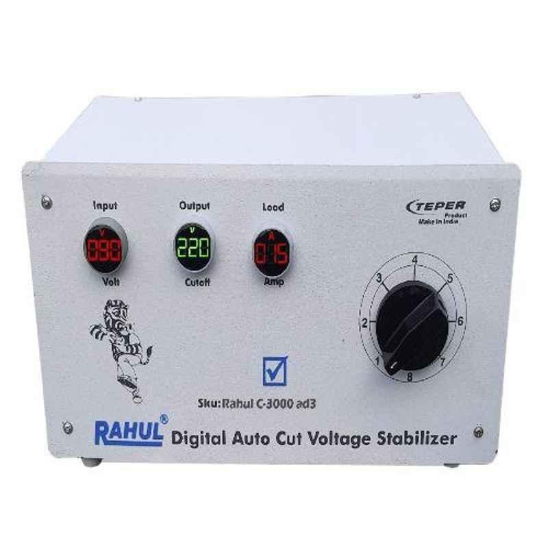 Rahul C-3000AD3 90-280V 3kVA Single Phase Digital Autocut Voltage Stabilizer