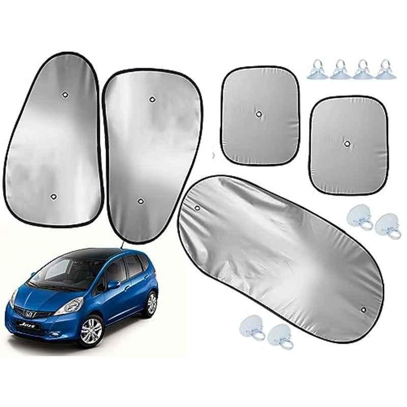 Auto Pearl 5 Pcs Polyester Black & Silver Window & Rear Sun Shade Set for Honda Jazz E 2009-2014