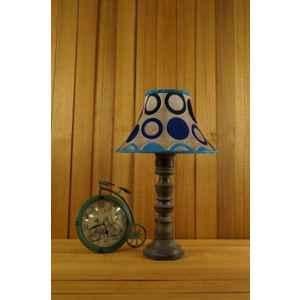 Tucasa Mango Wood Grey Table Lamp with 12 inch Polysilk Blue Circle Shade, WL-156