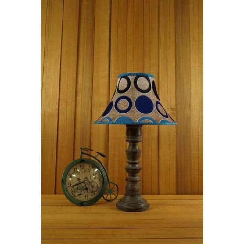 Tucasa Mango Wood Grey Table Lamp with 12 inch Polysilk Blue Circle Shade, WL-156