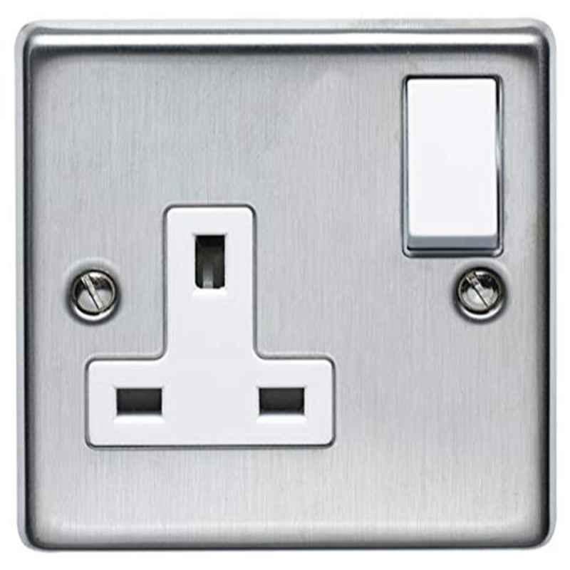 Volex Socket 13A Stainless Steel Brushed Single Switch Socket, VX1300SS
