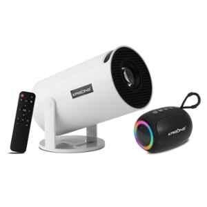 Krisons Razor-003 1080P White Smart Projector with 4K Support, Rotatable Design, Wi-Fi, Bluetooth, Screen Mirroring & 10W Speaker