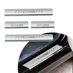 SureStrive 4 Pcs Stainless Steel Silver Footstep Sill Plate Set without LED for Maruti Suzuki Baleno Type-1
