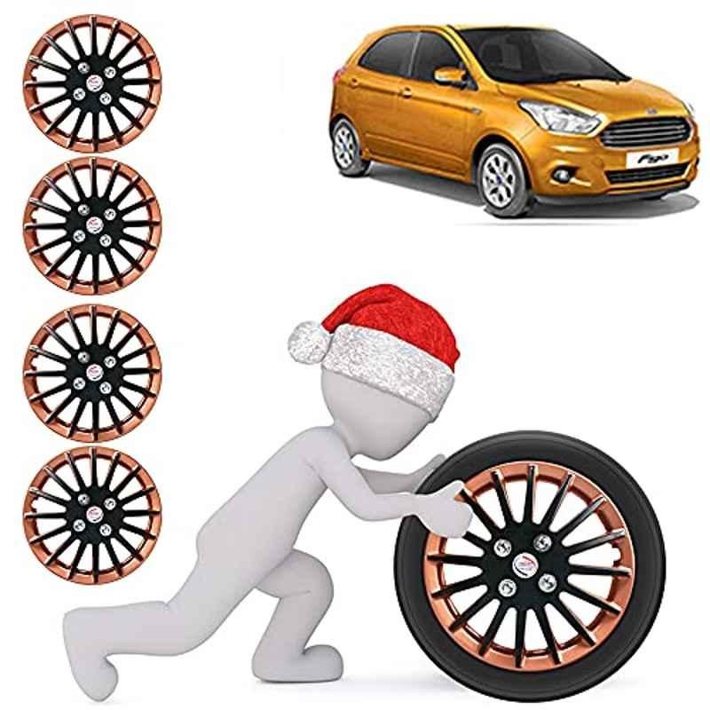 Auto Pearl 4 Pcs 14 inch ABS Copper & Black Press Fitting Wheel Cover Set for Ford Figo Type-2