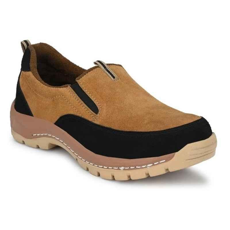 ArmaDuro AD1003 Suede Leather Steel Toe Tan Work Safety Shoes, Size: 6