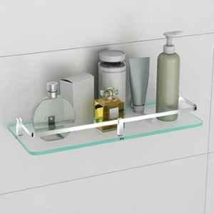 Plantex Frosted Glass Shelf for Bathroom/Shelf with Brass Railings and Brackets/Shelf for Living Room/Bedroom/Kitchen 15x6 inch, Chrome