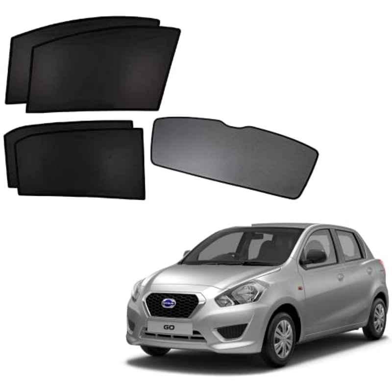 Kozdiko 5 Pcs Polyester Black Non Magnetic Window & Rear Sun Shades Set for Datsun Go
