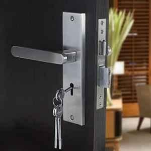 Saze 8 inch Stainless Steel Matt Finish Silver Key Plate Mortise Door Lock Pull Handle Set, LB-304