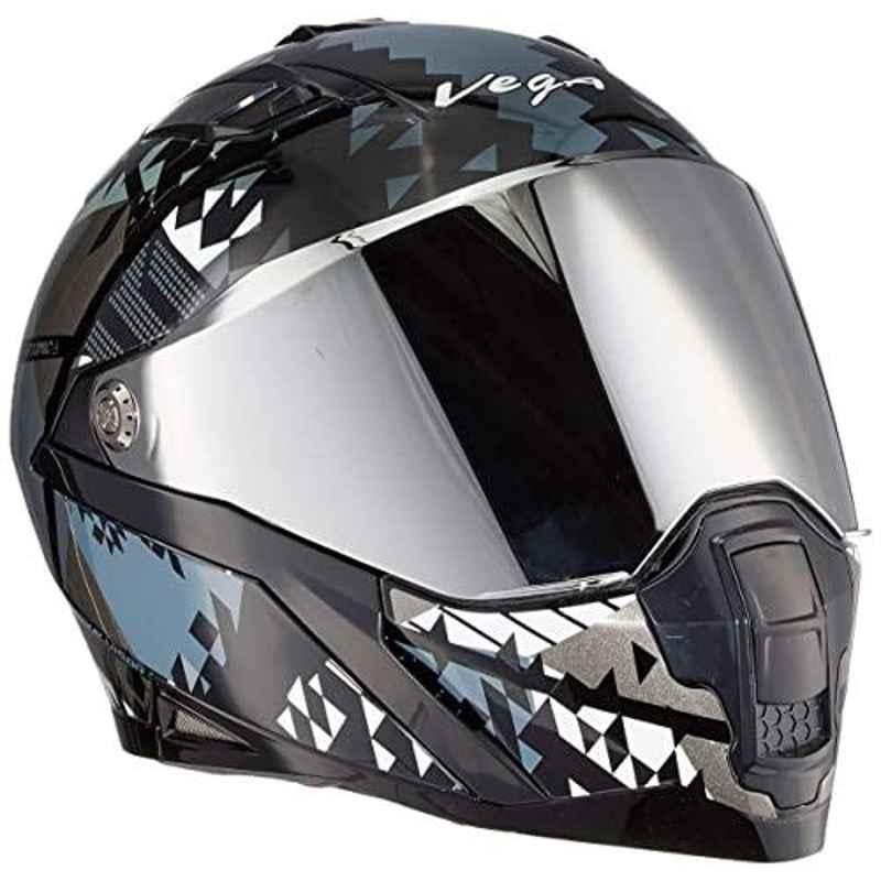 Vega Storm Atomic ABS Black & Silver Motocross Helmet, Size: L