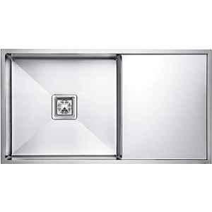 Crocodile 45x20x10 inch Silver Satin Finish Single Bowl Kitchen Sink with Handmade Drainboard, HM-4520SBSD