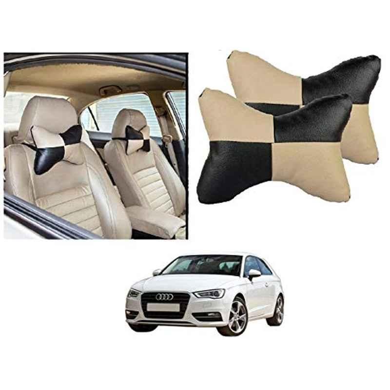 Kozdiko 2 Pcs Black & Beige Square Chess Design Car Neck Rest Pillow Set for Audi A3
