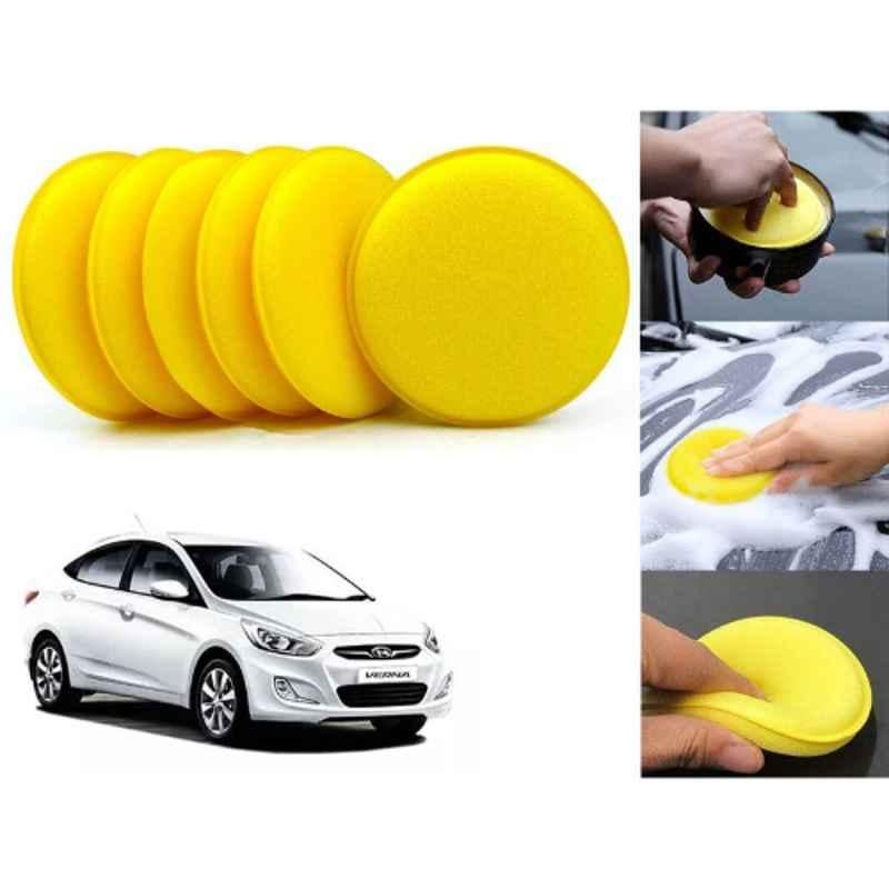 Auto Pearl Polyurethane Beige Washing & Waxing Polish Foam Sponge for Verna Fluidc4S T3 2012 (Pack of 6)