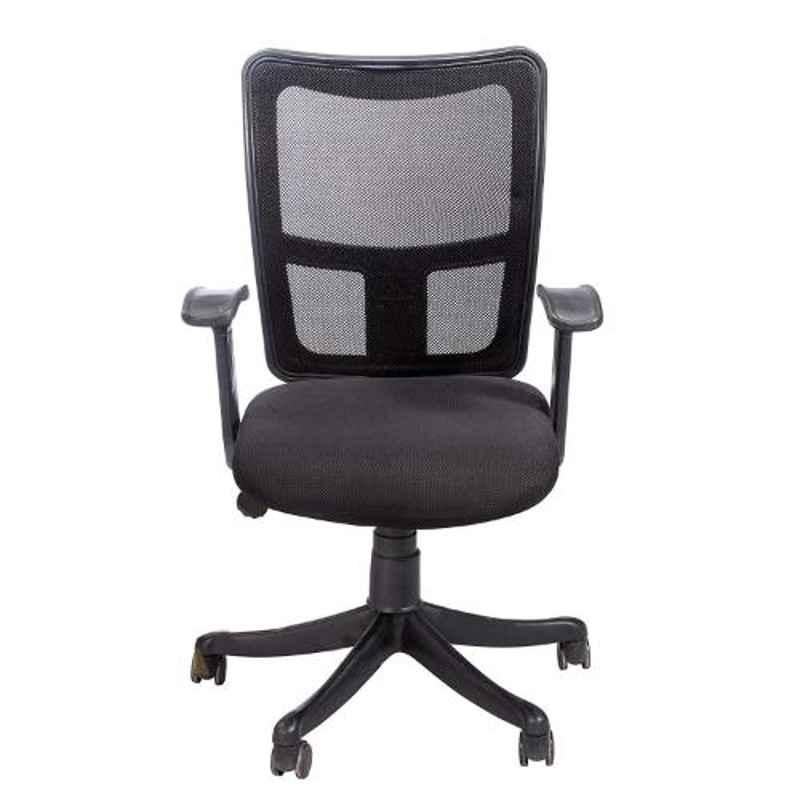 Da Urban Cosmo Black Fabric, Mesh, Foam & Plastic Medium Back Office Revolving Chair with Arms (Pack of 2)