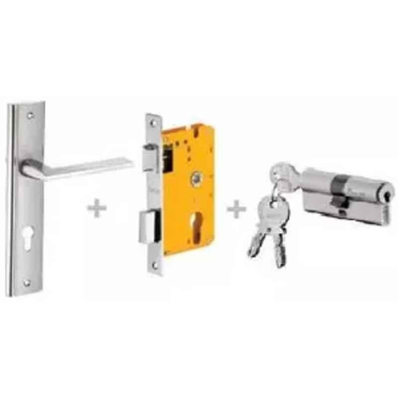 Dorset ML Series Ceto 70mm Stainless Steel Silver Chrome Finish Door Handle Lock Set with Both Side Key Cylinder, ML CO (Pack of 2)