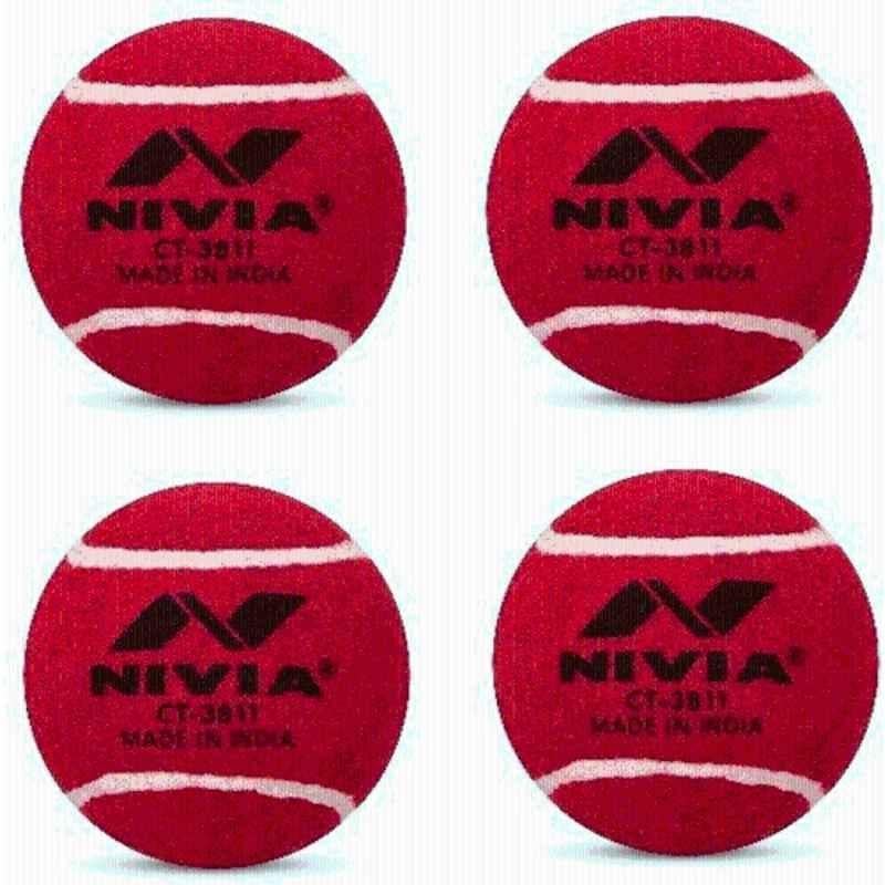 Nivia COMBO CT-3811 Cricket Tennis Ball, Heavy Weight, Red (Pack of 4) Cricket Tennis Ball (Standard) (Pack of 4)