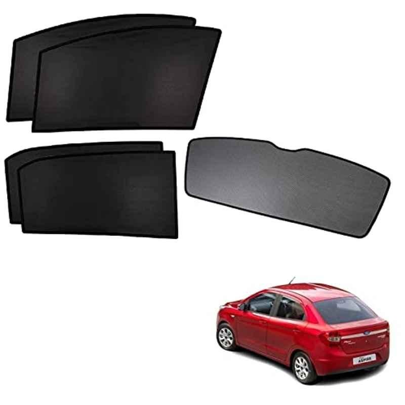 Kozdiko 5 Pcs Polyester Black Non Magnetic Window & Rear Sun Shades Set for Ford Figo Aspire