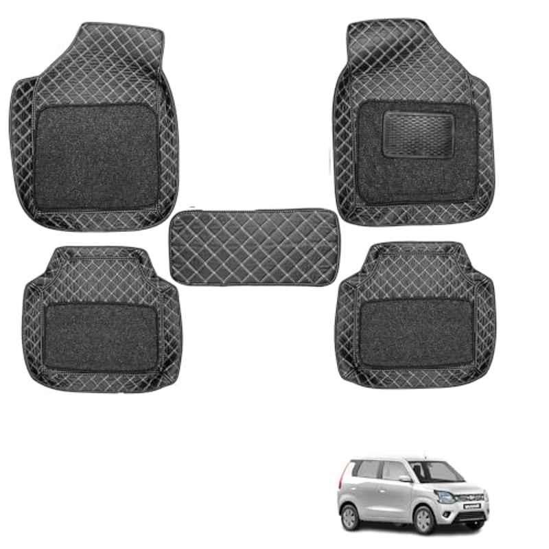 Kozdiko 5 Pcs Waterproof & Luxury 7D Black Leatherette Car Floor Mat Set for Maruti Suzuki Wagon R 2019-Present