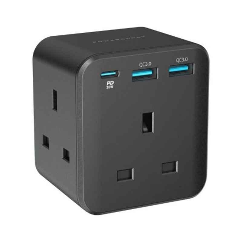 Green Lion 12W UK 1.2m Black Dual USB Port Wall Charger with PVC Type-C Cable, GNC24ATYCBK