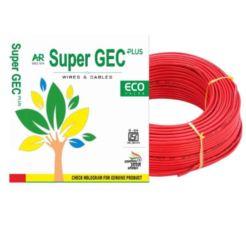 Super GEC Eco 1 Sqmm Single Core Red FR PVC Multi Strand House Wiring Cable, Length: 90 m