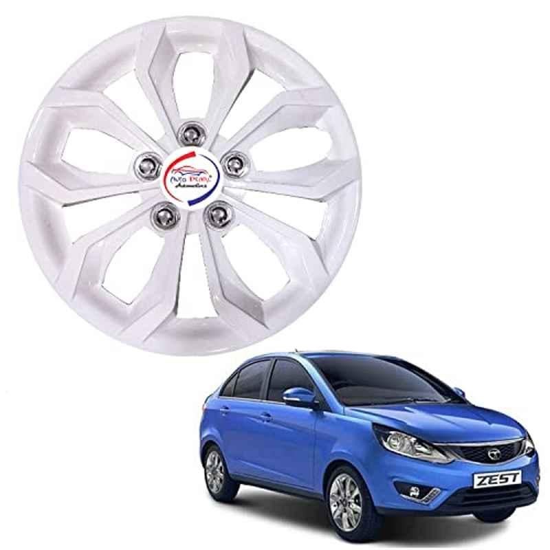 Auto Pearl 4 Pcs 15 inch ABS Pearl White Hubcap Wheel Cover Set with Retention Ring for Tata Zest