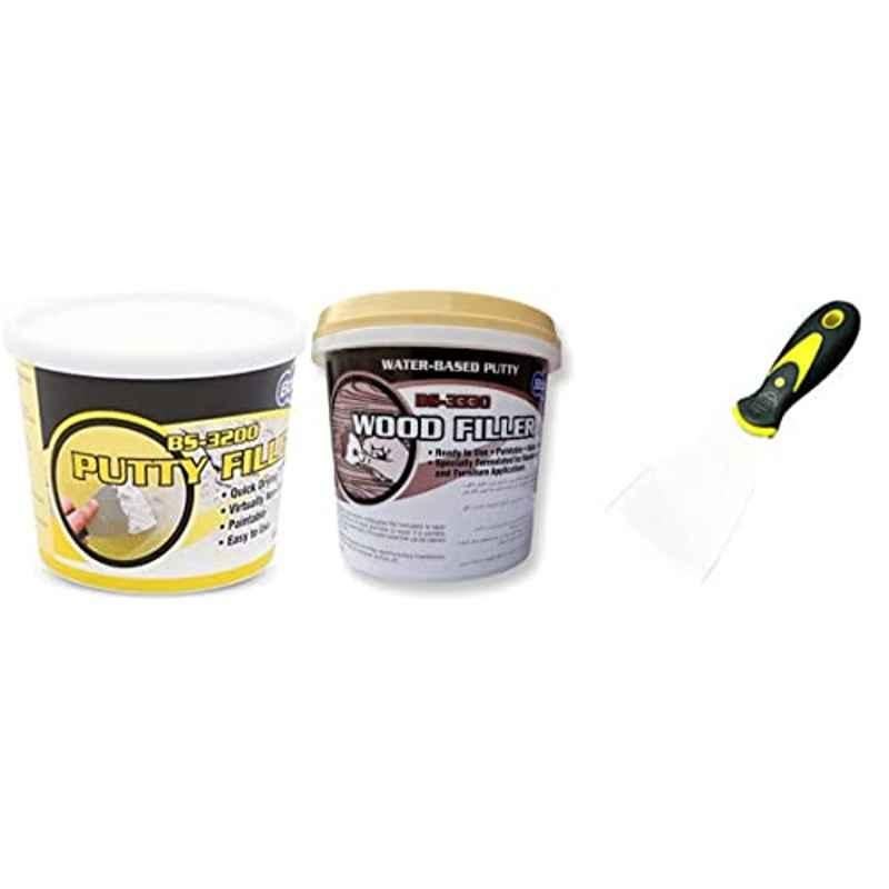 Bossil All Purpose Putty 500g & Wood Filler 1Kg with 3 inch Scrapper