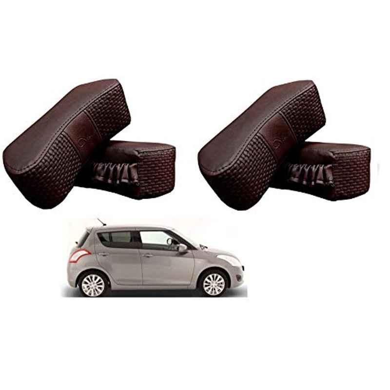 Kozdiko 4 Pcs CV Designer Cola Leatherite Neck Rest Car Cushion Pillow Set for Maruti Suzuki Swift Type-2 2011-2017