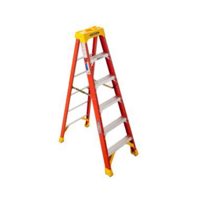 Werner 62 300lbs 6 Step Fiberglass & Aluminium Orange & Yellow Ladder, 6206