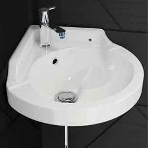 Plantex White Corner Wash Basin/Wall Mount Basin for Bathroom/Ceramic Tabletop Basin with 10 Years Glaze Warranty Plantex/Small Corner Sink (Breva-14.5x14.5x5 Inch)