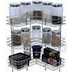 Niskoware Stainless Steel Silver Multipurpose L-Shape 3-Tier Kitchen Corner Rack