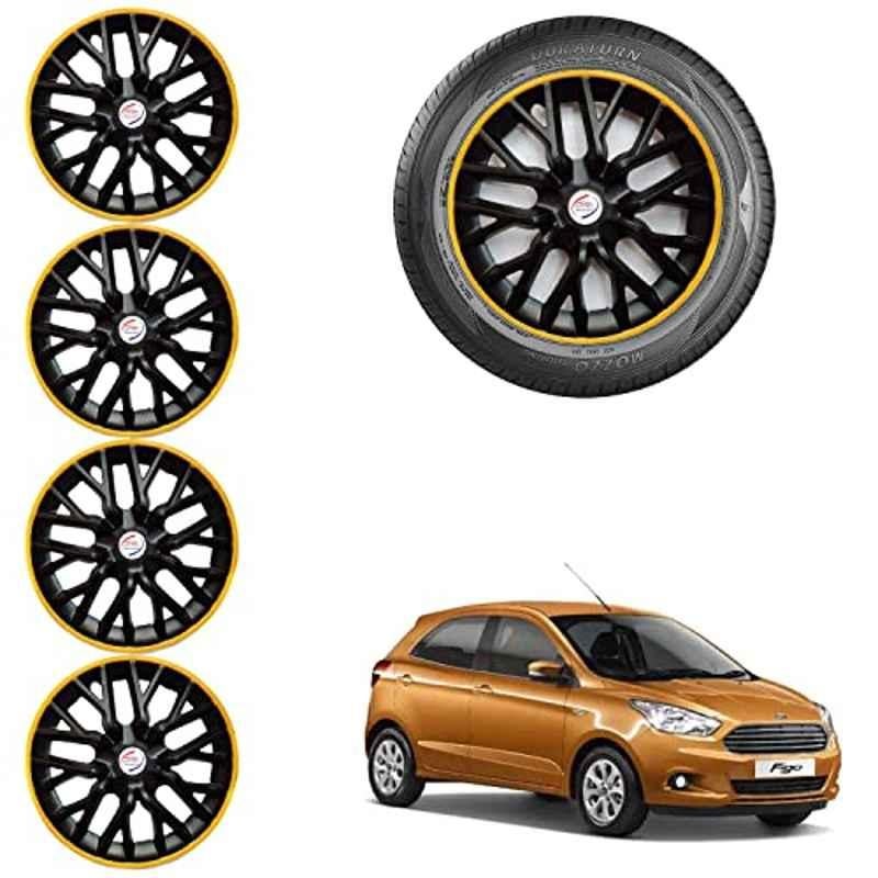 Auto Pearl 4 Pcs 14 inch ABS Black & Yellow Car Hubcap Wheel Cover with Retention Ring Set for Figo-2015