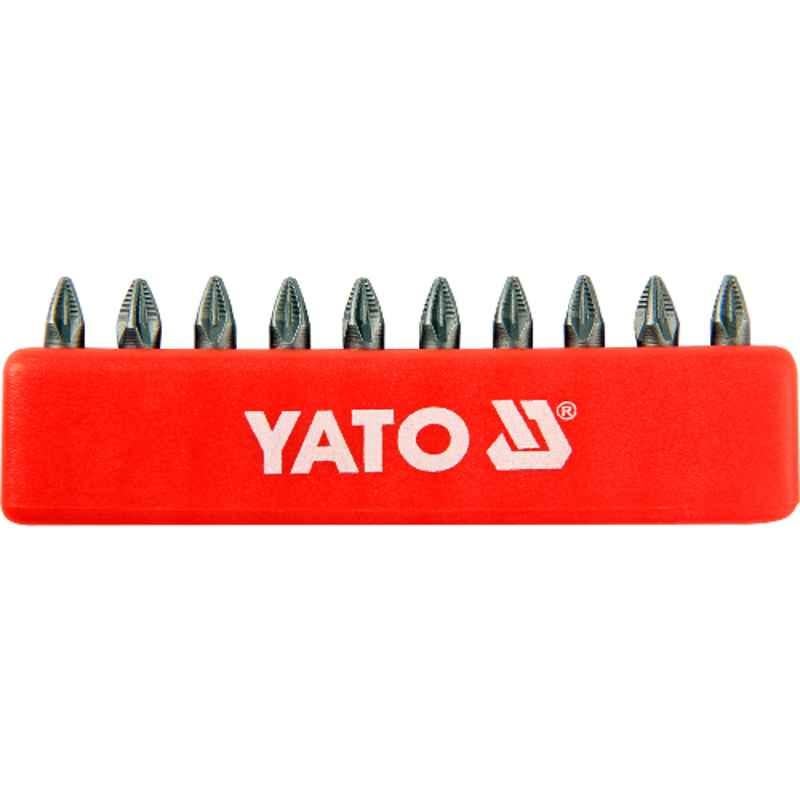 Yato 10 Pcs PZ1x25mm 1/4 inch Drive CrV 6150 & AISI S2 Cold Forged Screwdriver Bit Set, YT-0470