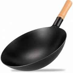Khushi Udyog Carbon Steel Black Wok Pan with Wooden Handle