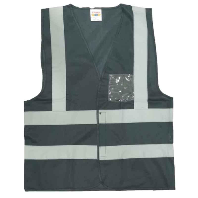 Taha Polyester Black Solid Safety Jacket, Size: L
