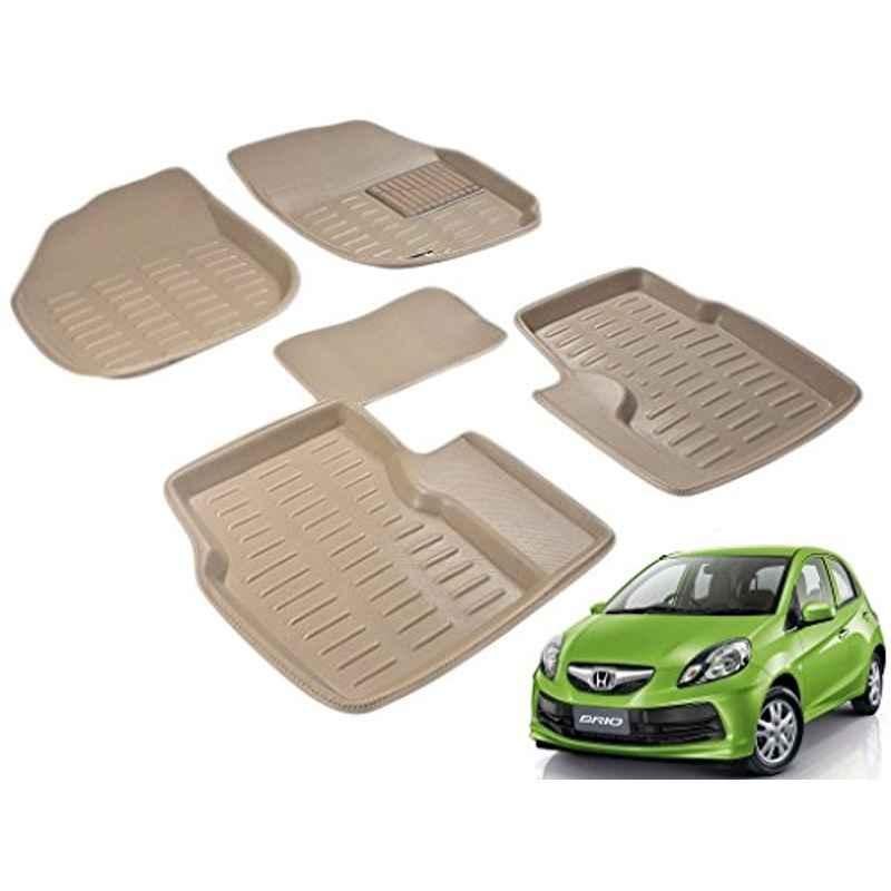 Kozdiko 5 Pcs 3D Beige Car Floor Mat Set for Honda Brio, koz_28251