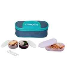 Carrolite 650ml Blue & White Plastic Lunchbox, White_P-49 (Pack of 2)
