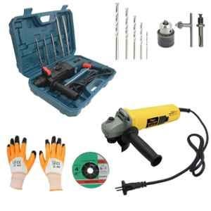 Hillgrove HGCM367M1 1200W 26mm Hammer Impact Drill Machine, 850W Angle Grinder, Drill Chunk, SDS Adapter, 5 Pcs SDS Plus Bits & 5 Pcs Masonry Drill Bits Combo, HGCM659