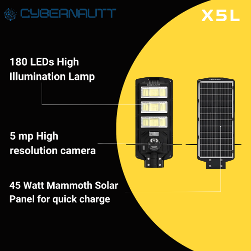 Cybernautt X5L 5MP HD PT 18000mAh Solar Sim CCTV Camera with Full Colour Night Vision, 2 Way Audio, MotionHuman Detect, Alarm & 128GB SD Support