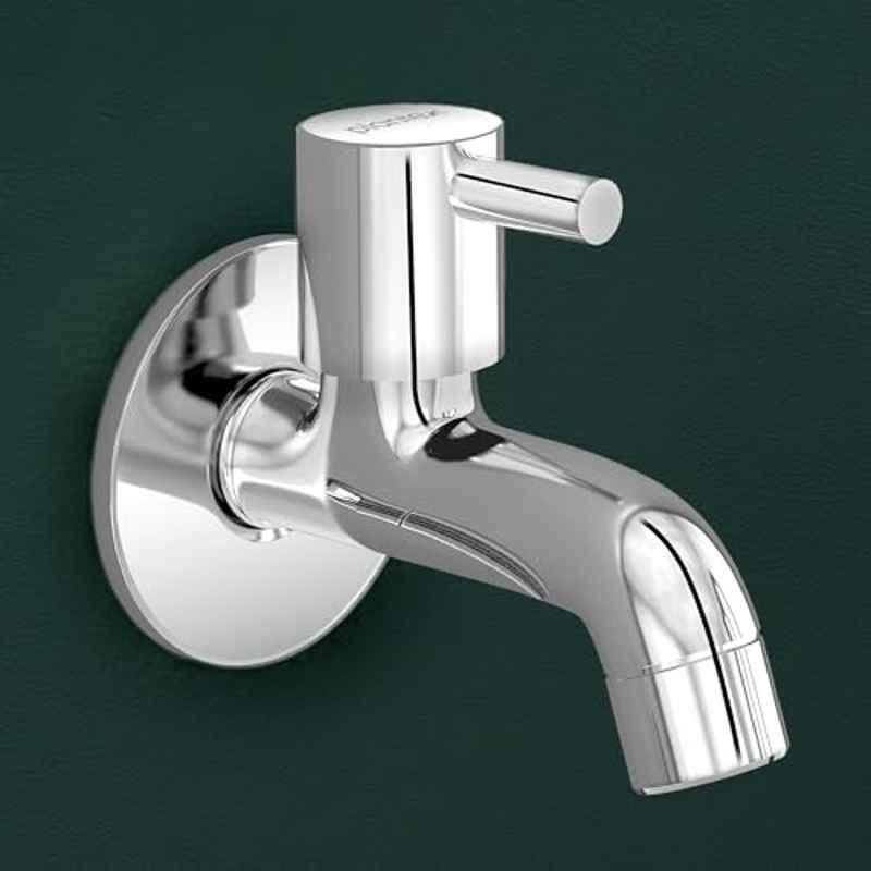 Plantex Short Body Bib Tap for Bathroom with Water-Saving Aerator/Wall Mount Bib Cock with Wall Flange and Teflon Tape/Brass Spindle Basin Tap for Home MKS-1271-Mirror Chrome