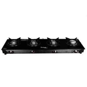 Sigri-Wala 4 Burner STL Plain Toughened Glass Black Manual Gas Stove