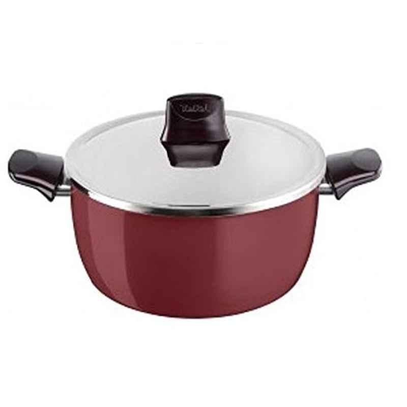 Tefal 20cm Aluminum Red Non-stick Casserole with Lid, D5054452 (Pack of 2)